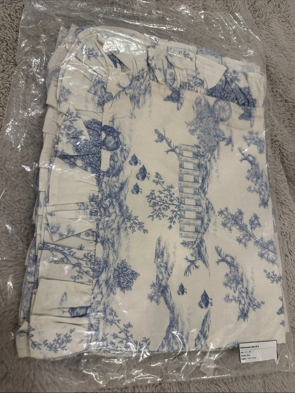Friend of Mine Toile dish towels Blue and White Set of 4 NWT